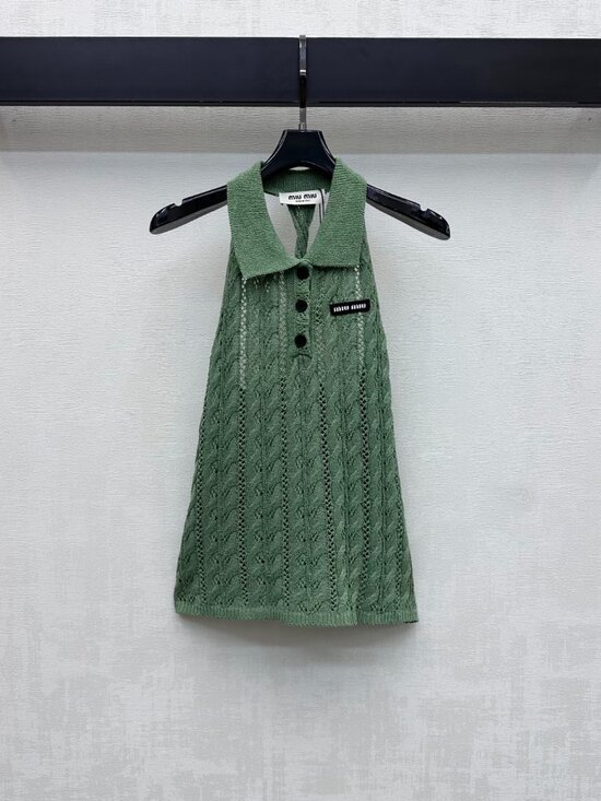 Miu Miu Tops - Miu Miu Green Openwork Knit Halter Vest